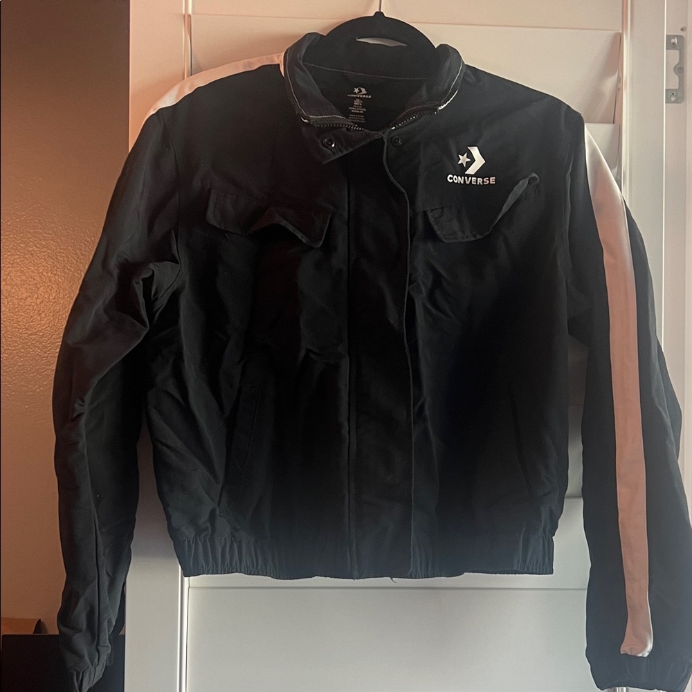 Juniors Converse Black Varsity Jacket with White Stripe